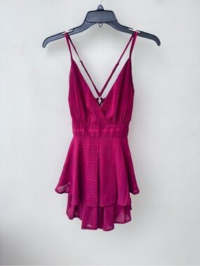Native Daughters Textured Tie-Back Mini Dress | Burgundy Wine | Romper Skorts